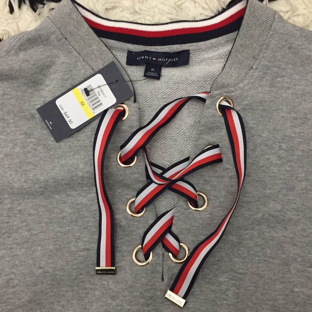 Tommy Hilfiger gray v neck ties sweatshirt - Picture 2 of 3